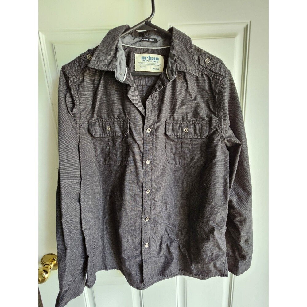 Urban Pipeline Shirt Mens Medium Casual Pocket Button Up Striped Long Sleeve